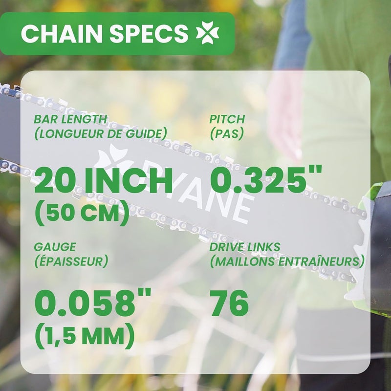 Byane 20 Inch Chainsaw Chain, .325" Pitch, .058'' Gauge, 76 Drive Links for Blue Max 53543, 8901, 8902(3 chains) - Image 2